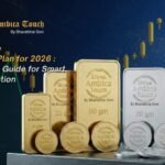 Gold and silver bullion bars by Shree Ambica Touch displayed against a financial chart background, symbolizing smart investment planning and wealth creation for 2026.
