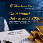 Gold Import Duty India 2026 featuring Prime Minister Narendra Modi, cargo ship, import customs document, and gold bullion bars representing India's gold import regulations.