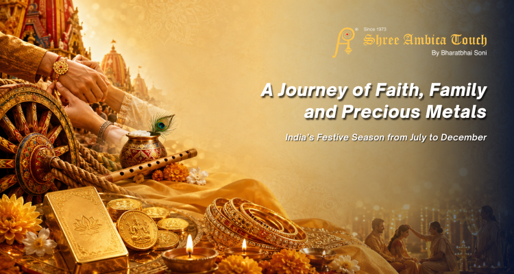 India's festive season featuring gold coins, jewellery, and bullion representing faith, family, and precious metals from July to December.